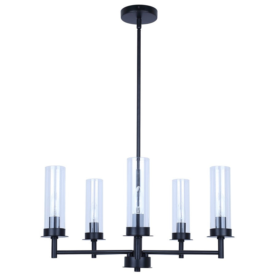 Canarm Benson 23in 5-Light Chandelier | Matte Black and Clear Glass | Kitchen & Dining Room | 23 x 23 x 20 in | Model ICH1205A05BK