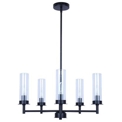 Canarm Benson 23in 5-Light Chandelier | Matte Black and Clear Glass | Kitchen & Dining Room | 23 x 23 x 20 in | Model ICH1205A05BK
