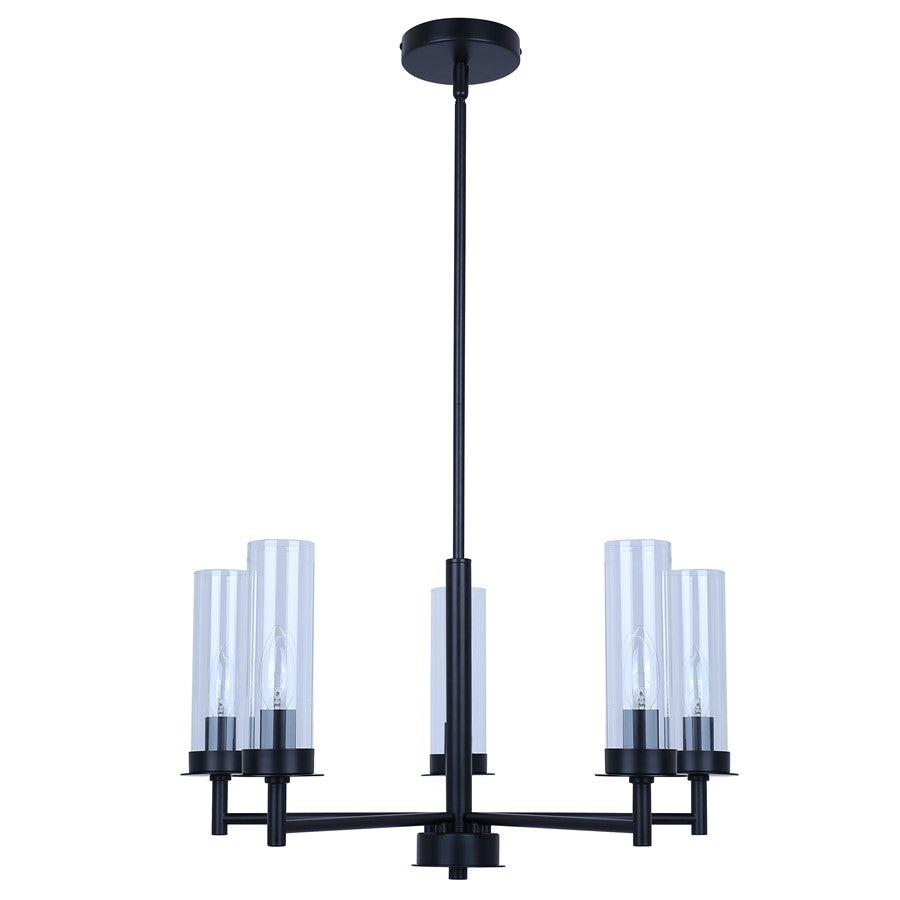 Canarm Benson 23in 5-Light Chandelier | Matte Black and Clear Glass | Kitchen & Dining Room | 23 x 23 x 20 in | Model ICH1205A05BK