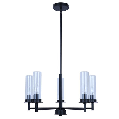 Canarm Benson 23in 5-Light Chandelier | Matte Black and Clear Glass | Kitchen & Dining Room | 23 x 23 x 20 in | Model ICH1205A05BK