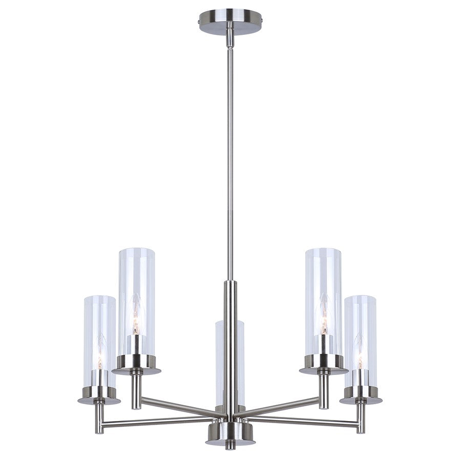 Canarm Benson 23in 5-Light Chandelier | Brushed Nickel and Clear Glass | Kitchen & Dining Room | 23 x 23 x 20 in | Model ICH1205A05BN