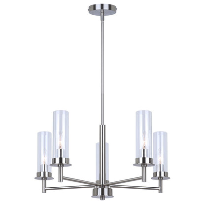 Canarm Benson 23in 5-Light Chandelier | Brushed Nickel and Clear Glass | Kitchen & Dining Room | 23 x 23 x 20 in | Model ICH1205A05BN