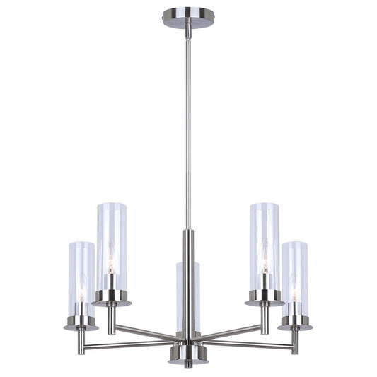 Canarm Benson 23in 5-Light Chandelier | Brushed Nickel and Clear Glass | Kitchen & Dining Room | 23 x 23 x 20 in | Model ICH1205A05BN
