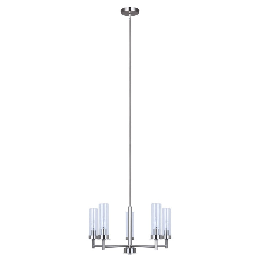 Canarm Benson 23in 5-Light Chandelier | Brushed Nickel and Clear Glass | Kitchen & Dining Room | 23 x 23 x 20 in | Model ICH1205A05BN
