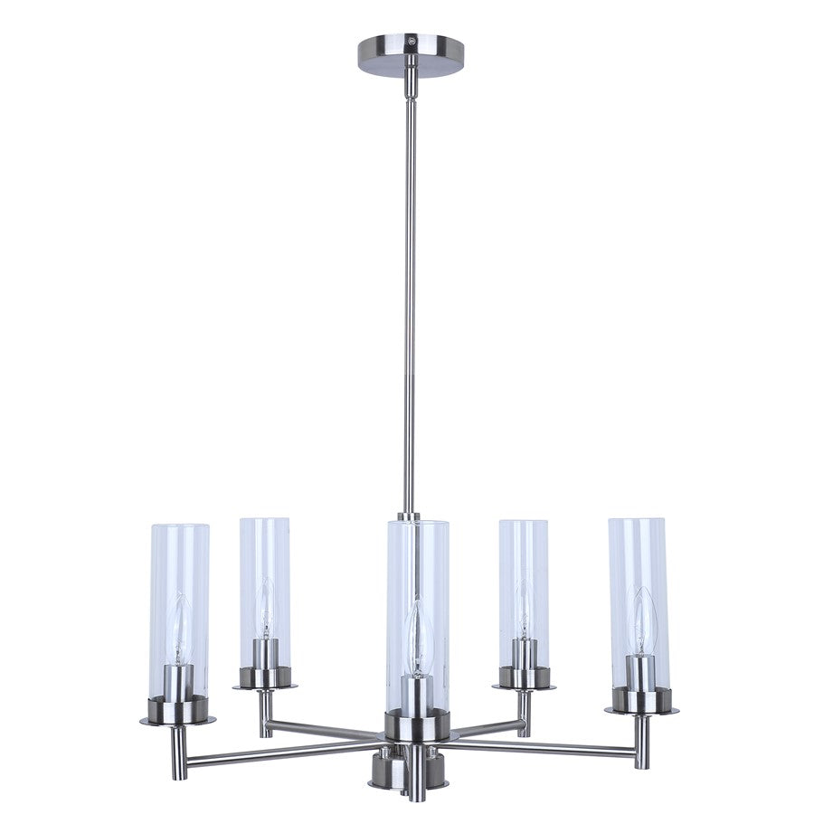 Canarm Benson 23in 5-Light Chandelier | Brushed Nickel and Clear Glass | Kitchen & Dining Room | 23 x 23 x 20 in | Model ICH1205A05BN