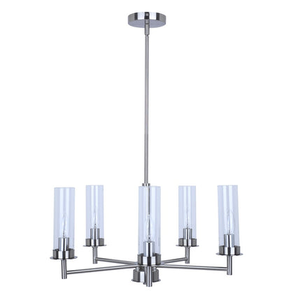 Canarm Benson 23in 5-Light Chandelier | Brushed Nickel and Clear Glass | Kitchen & Dining Room | 23 x 23 x 20 in | Model ICH1205A05BN