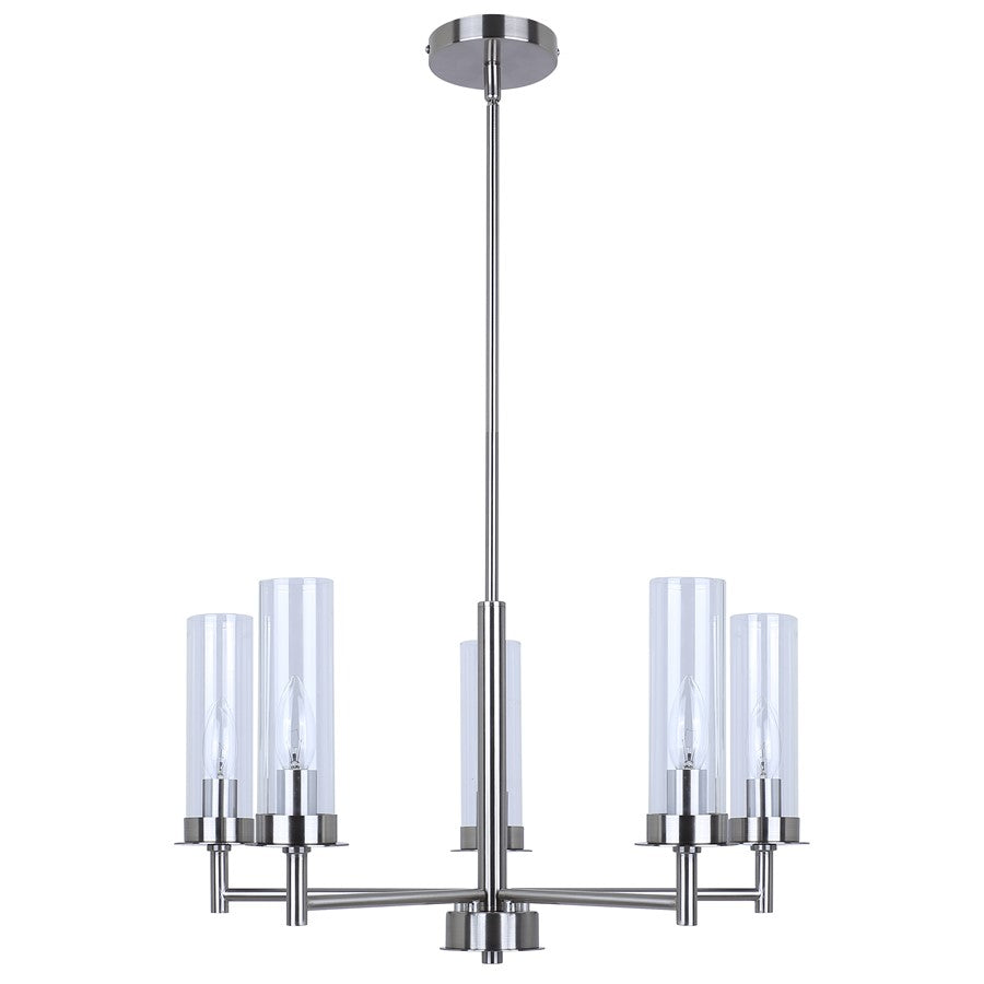 Canarm Benson 23in 5-Light Chandelier | Brushed Nickel and Clear Glass | Kitchen & Dining Room | 23 x 23 x 20 in | Model ICH1205A05BN