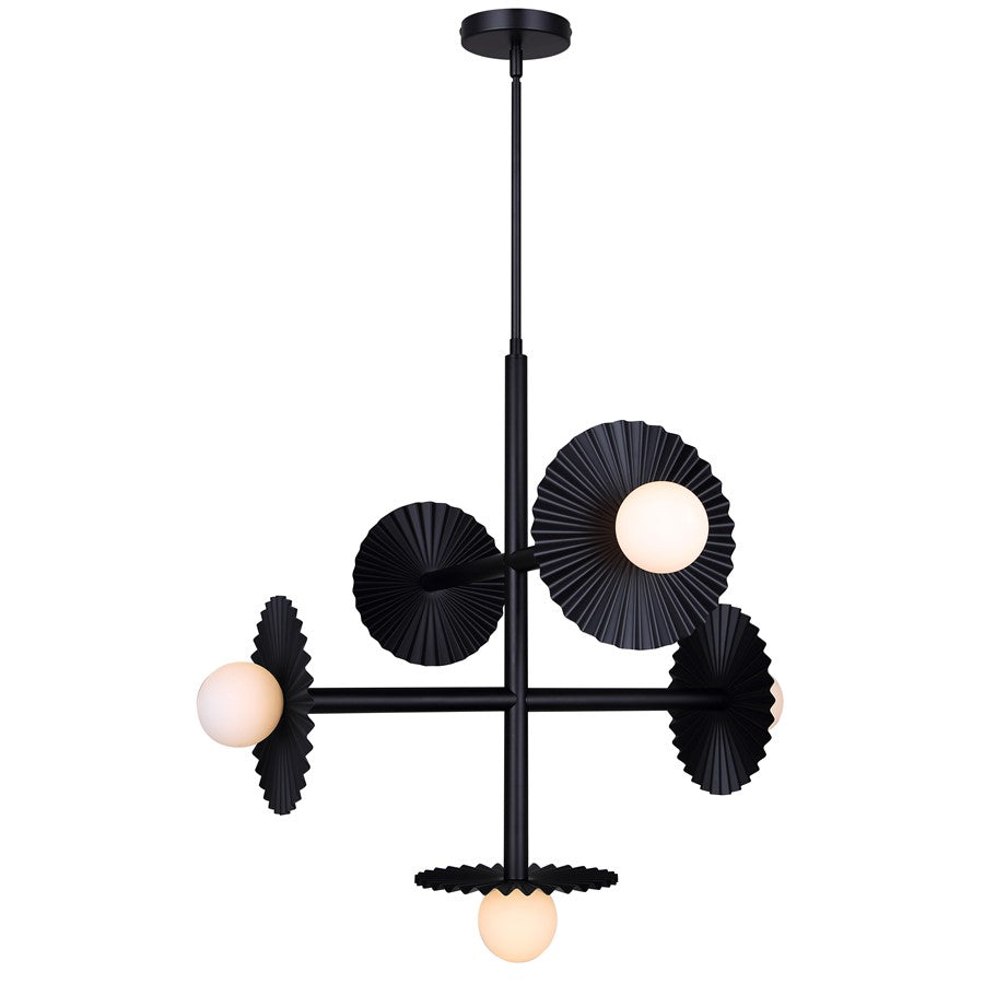 Canarm Payton 27in 5-Light Chandelier | Matte Black and Opal Glass | Dining Room & Entryway | 27 x 27 x 28 in | Model ICH1210A05BK9