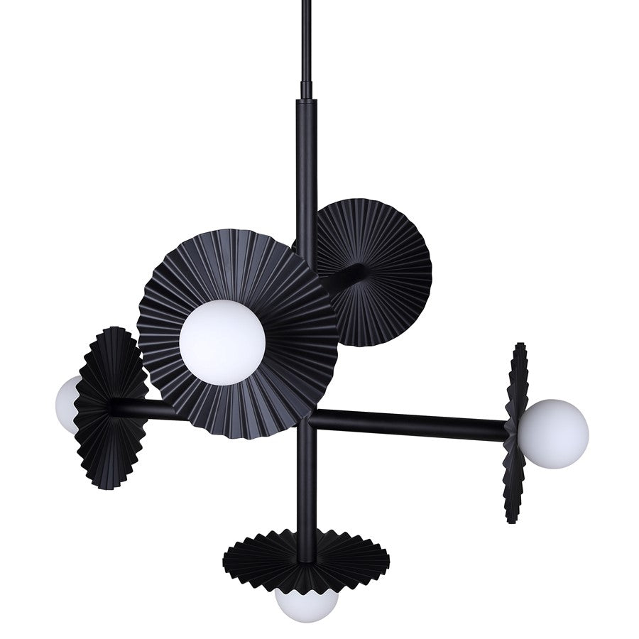 Canarm Payton 27in 5-Light Chandelier | Matte Black and Opal Glass | Dining Room & Entryway | 27 x 27 x 28 in | Model ICH1210A05BK9
