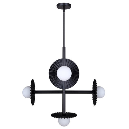 Canarm Payton 27in 5-Light Chandelier | Matte Black and Opal Glass | Dining Room & Entryway | 27 x 27 x 28 in | Model ICH1210A05BK9