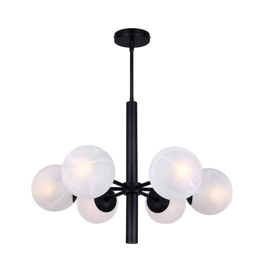 Canarm Mackenna 26in 6-Light Chandelier | Matte Black and Alabaster Glass | Dining Room & Living Room | 26 x 26 x 22 in | Model ICH1229A06BK