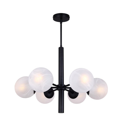 Canarm Mackenna 26in 6-Light Chandelier | Matte Black and Alabaster Glass | Dining Room & Living Room | 26 x 26 x 22 in | Model ICH1229A06BK