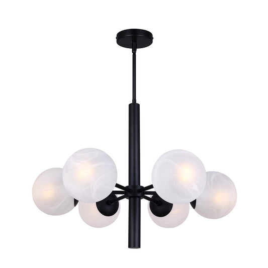 Canarm Mackenna 26in 6-Light Chandelier | Matte Black and Alabaster Glass | Dining Room & Living Room | 26 x 26 x 22 in | Model ICH1229A06BK