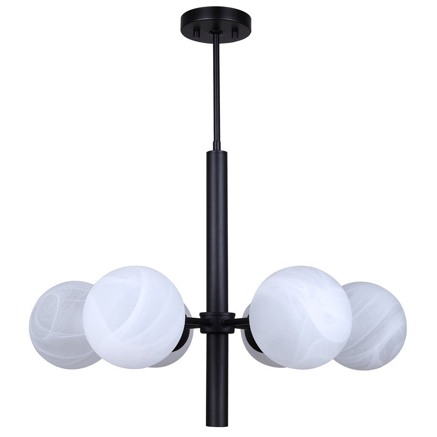 Canarm Mackenna 26in 6-Light Chandelier | Matte Black and Alabaster Glass | Dining Room & Living Room | 26 x 26 x 22 in | Model ICH1229A06BK