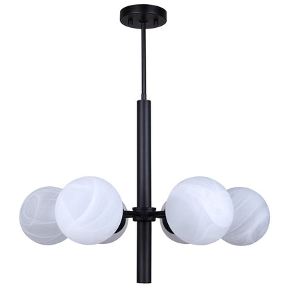 Canarm Mackenna 26in 6-Light Chandelier | Matte Black and Alabaster Glass | Dining Room & Living Room | 26 x 26 x 22 in | Model ICH1229A06BK