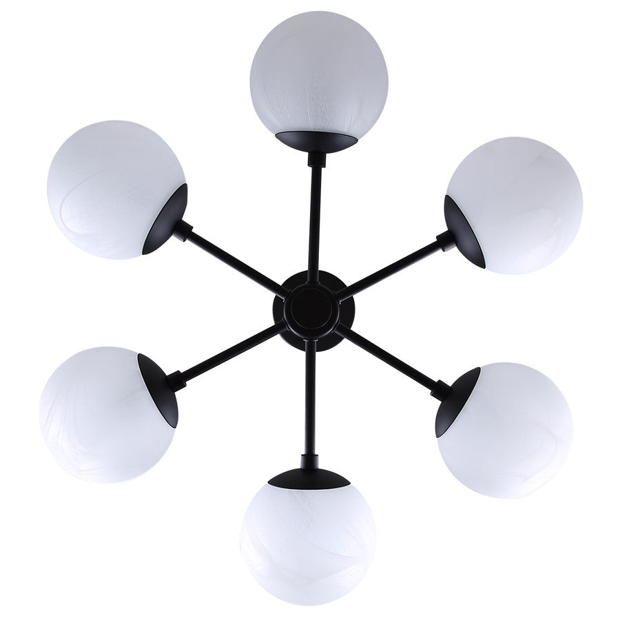 Canarm Mackenna 26in 6-Light Chandelier | Matte Black and Alabaster Glass | Dining Room & Living Room | 26 x 26 x 22 in | Model ICH1229A06BK