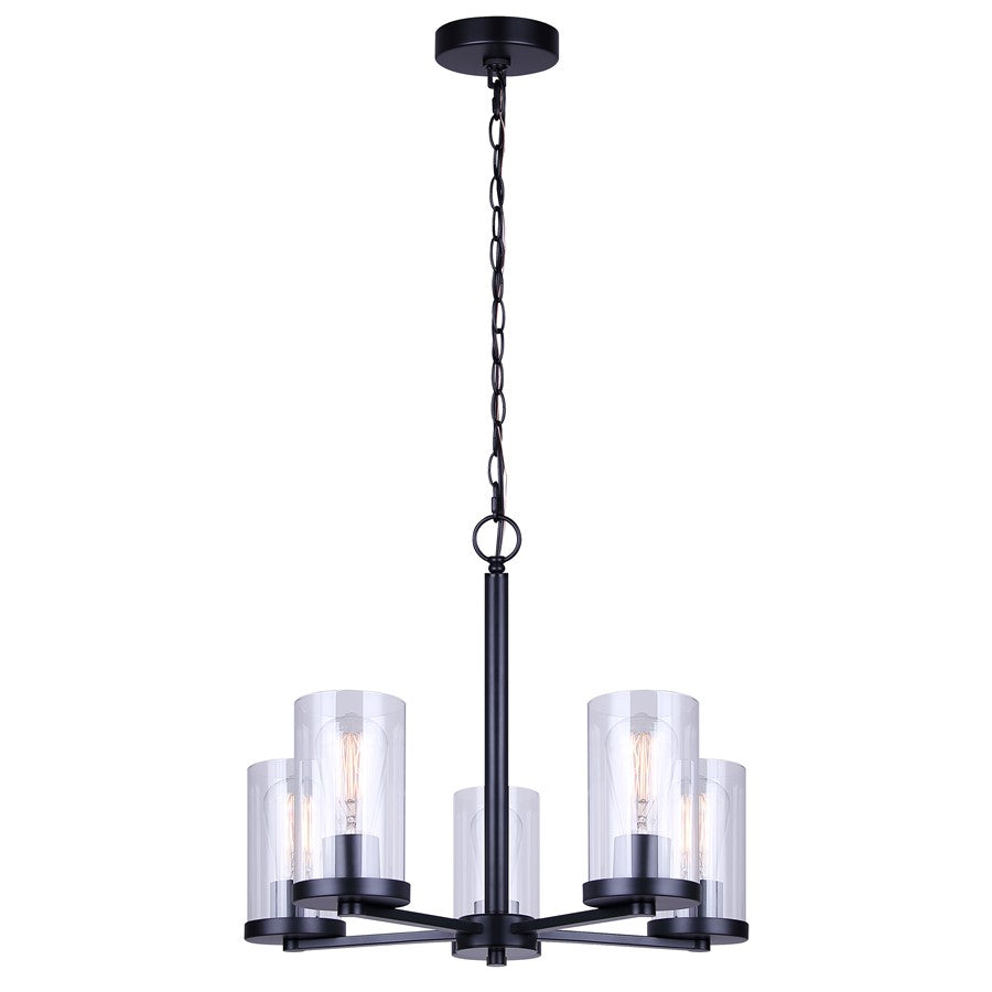 Canarm Britton 21in 5-Light Chandelier | Matte Black and Clear Glass | Dining Room & Kitchen Island | 21 x 21 x 18 in | Model ICH1234A05BK