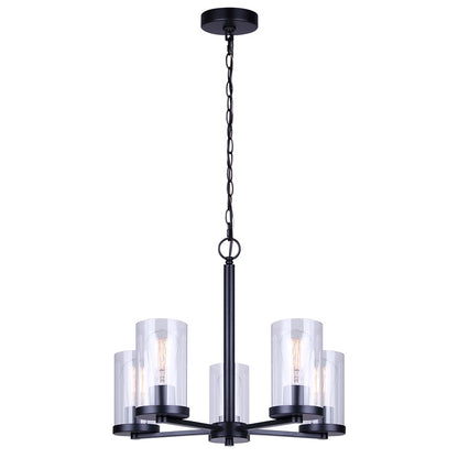 Canarm Britton 21in 5-Light Chandelier | Matte Black and Clear Glass | Dining Room & Kitchen Island | 21 x 21 x 18 in | Model ICH1234A05BK