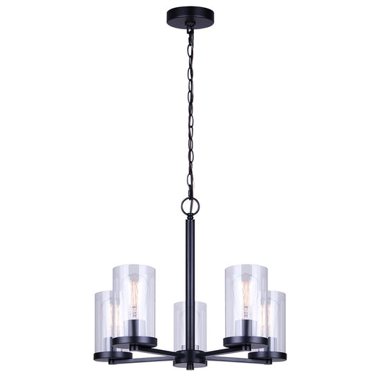 Canarm Britton 21in 5-Light Chandelier | Matte Black and Clear Glass | Dining Room & Kitchen Island | 21 x 21 x 18 in | Model ICH1234A05BK