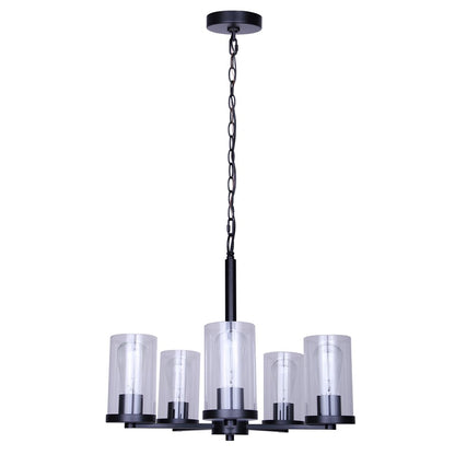 Canarm Britton 21in 5-Light Chandelier | Matte Black and Clear Glass | Dining Room & Kitchen Island | 21 x 21 x 18 in | Model ICH1234A05BK