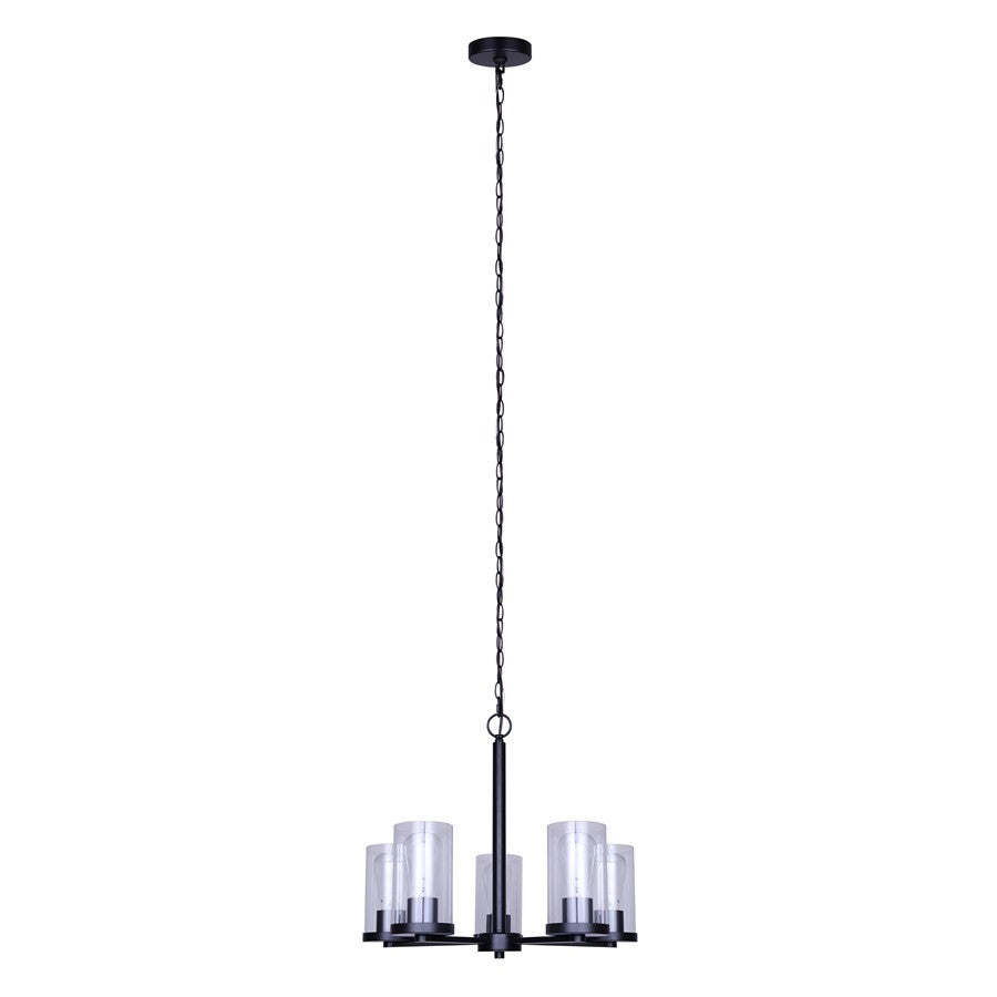 Canarm Britton 21in 5-Light Chandelier | Matte Black and Clear Glass | Dining Room & Kitchen Island | 21 x 21 x 18 in | Model ICH1234A05BK