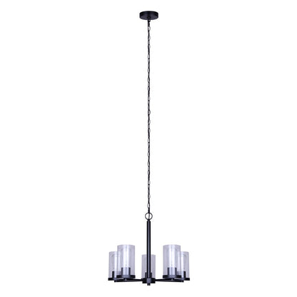 Canarm Britton 21in 5-Light Chandelier | Matte Black and Clear Glass | Dining Room & Kitchen Island | 21 x 21 x 18 in | Model ICH1234A05BK