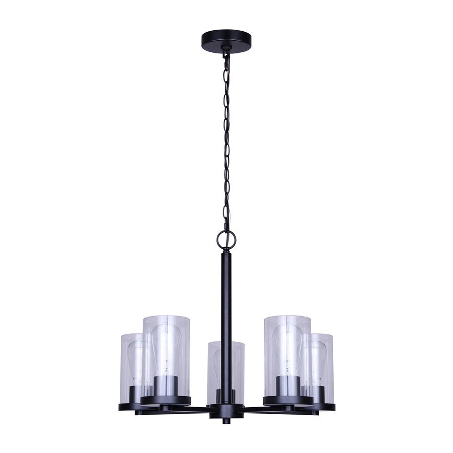 Canarm Britton 21in 5-Light Chandelier | Matte Black and Clear Glass | Dining Room & Kitchen Island | 21 x 21 x 18 in | Model ICH1234A05BK