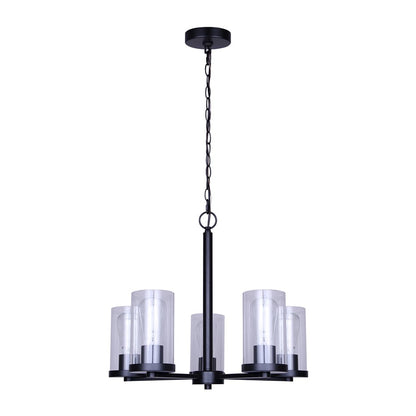 Canarm Britton 21in 5-Light Chandelier | Matte Black and Clear Glass | Dining Room & Kitchen Island | 21 x 21 x 18 in | Model ICH1234A05BK