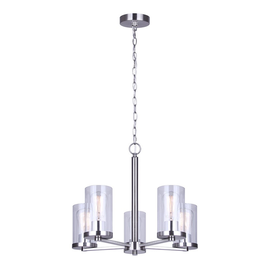 Canarm Britton 21in 5-Light Chandelier | Brushed Nickel and Clear Glass | Dining Room & Kitchen Island | 21 x 21 x 18 in | Model ICH1234A05BN