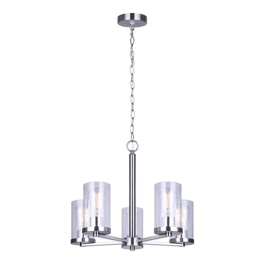 Canarm Britton 21in 5-Light Chandelier | Brushed Nickel and Clear Glass | Dining Room & Kitchen Island | 21 x 21 x 18 in | Model ICH1234A05BN