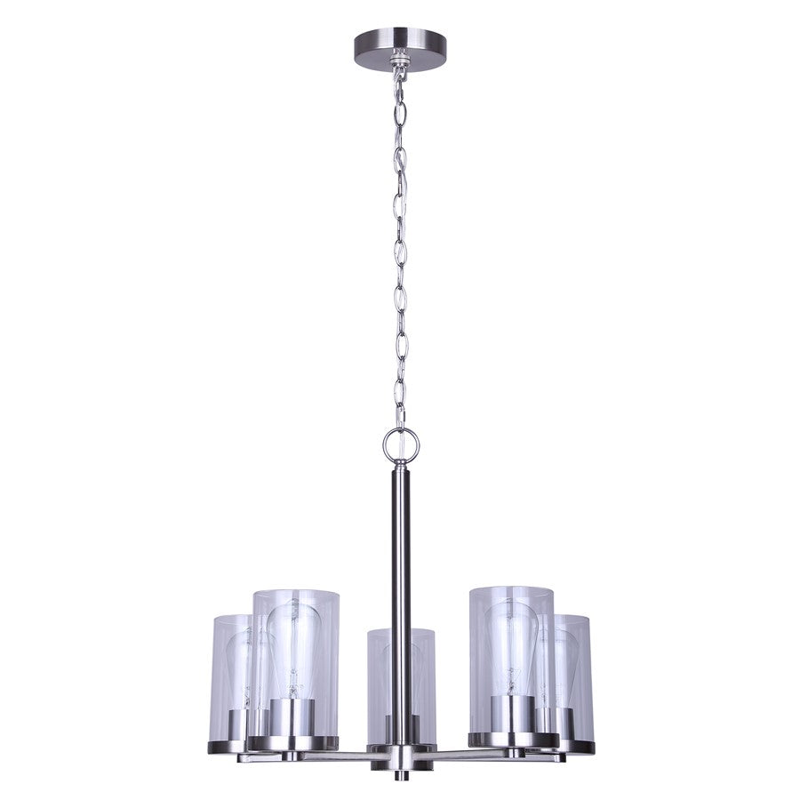 Canarm Britton 21in 5-Light Chandelier | Brushed Nickel and Clear Glass | Dining Room & Kitchen Island | 21 x 21 x 18 in | Model ICH1234A05BN