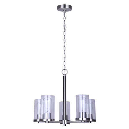 Canarm Britton 21in 5-Light Chandelier | Brushed Nickel and Clear Glass | Dining Room & Kitchen Island | 21 x 21 x 18 in | Model ICH1234A05BN