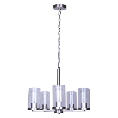 Canarm Britton 21in 5-Light Chandelier | Brushed Nickel and Clear Glass | Dining Room & Kitchen Island | 21 x 21 x 18 in | Model ICH1234A05BN