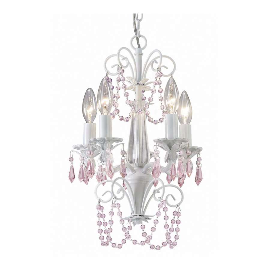 Canarm Danica 13in 5-Light Chandelier | White and Pink Crystal | Dining Room & Bedroom | 13 x 18 x 13 in | Model ICH171B05WH