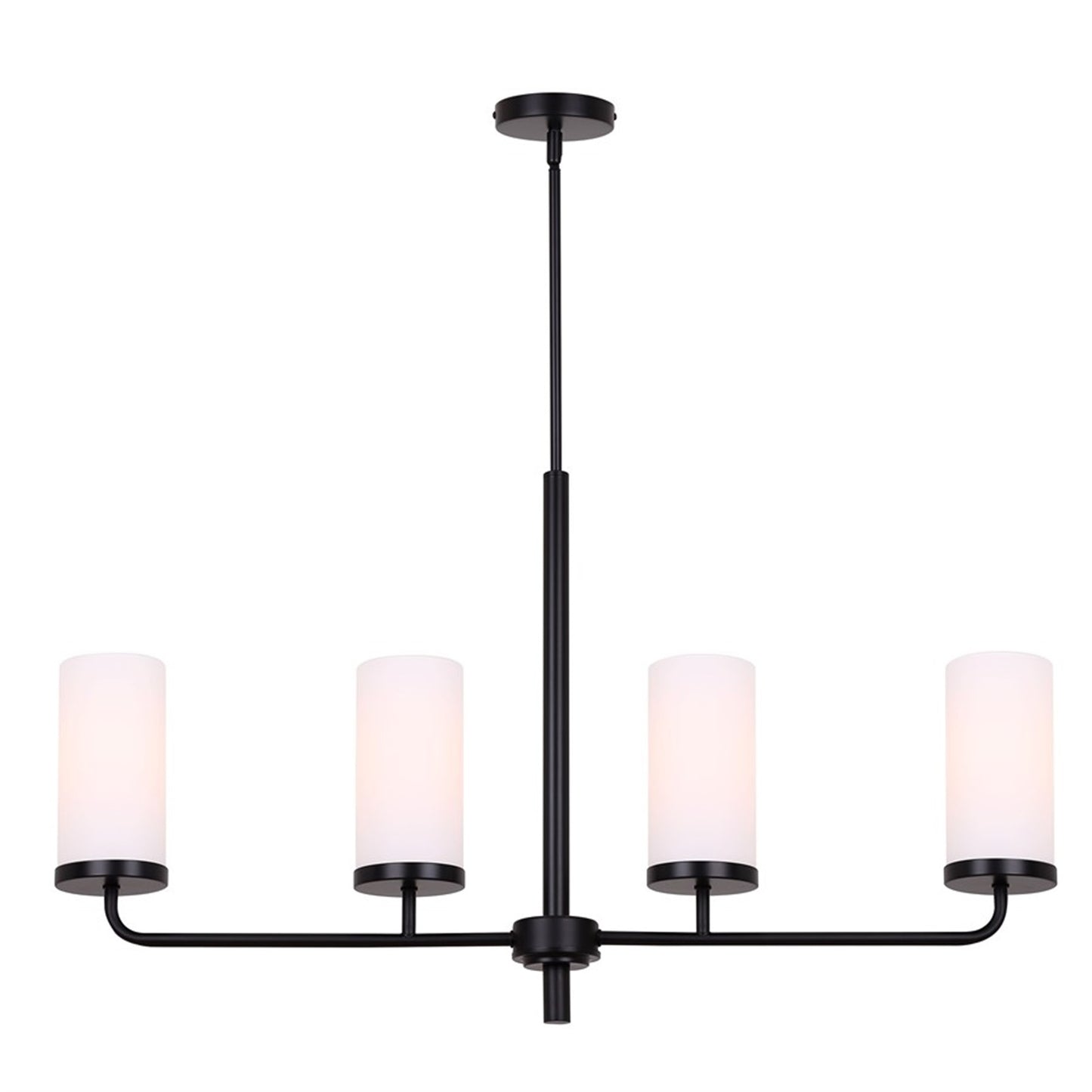 Canarm Malloy 4-Light 23.25in Chandelier | Matte Black Metal with Opal Glass Shades | Dining Room & Kitchen | Adjustable Height | Model ICH2029B04BK