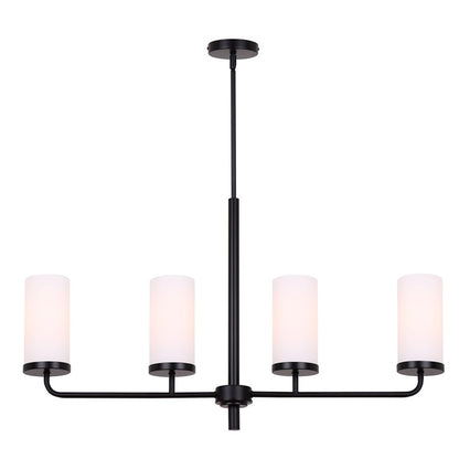 Canarm Malloy 4-Light 23.25in Chandelier | Matte Black Metal with Opal Glass Shades | Dining Room & Kitchen | Adjustable Height | Model ICH2029B04BK