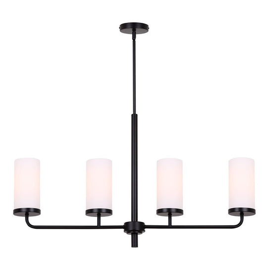 Canarm Malloy 4-Light 23.25in Chandelier | Matte Black Metal with Opal Glass Shades | Dining Room & Kitchen | Adjustable Height | Model ICH2029B04BK