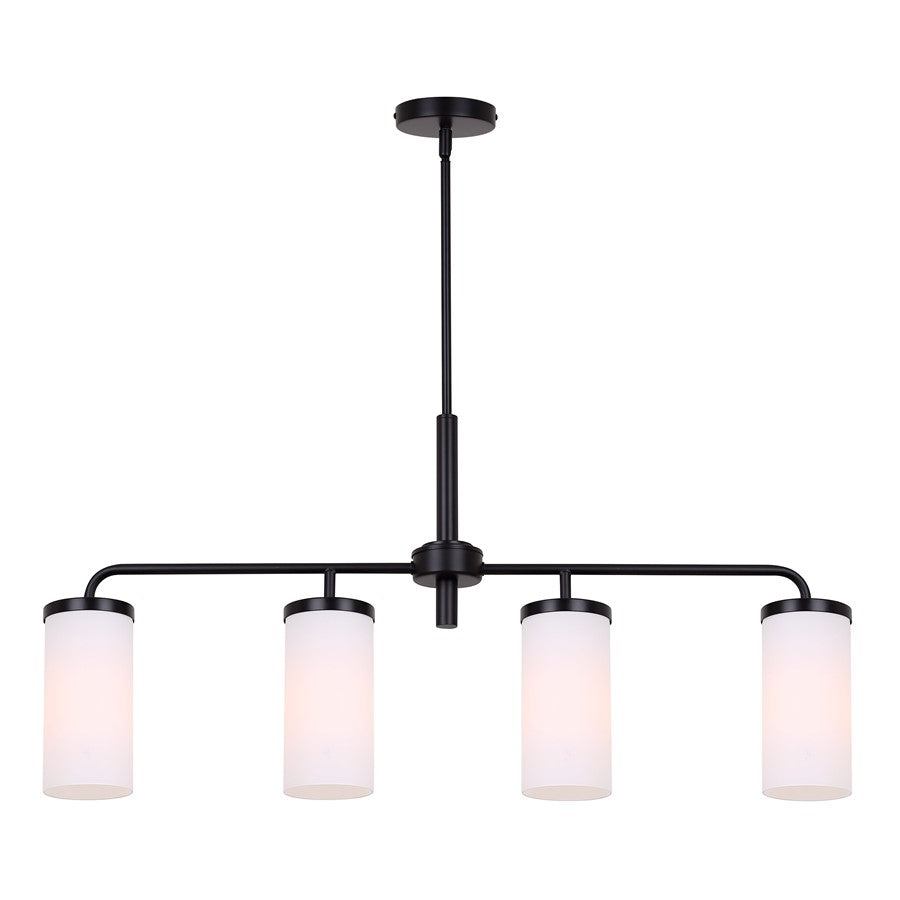 Canarm Malloy 4-Light 23.25in Chandelier | Matte Black Metal with Opal Glass Shades | Dining Room & Kitchen | Adjustable Height | Model ICH2029B04BK