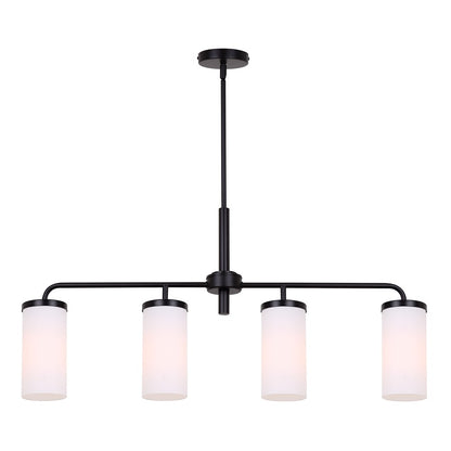 Canarm Malloy 4-Light 23.25in Chandelier | Matte Black Metal with Opal Glass Shades | Dining Room & Kitchen | Adjustable Height | Model ICH2029B04BK