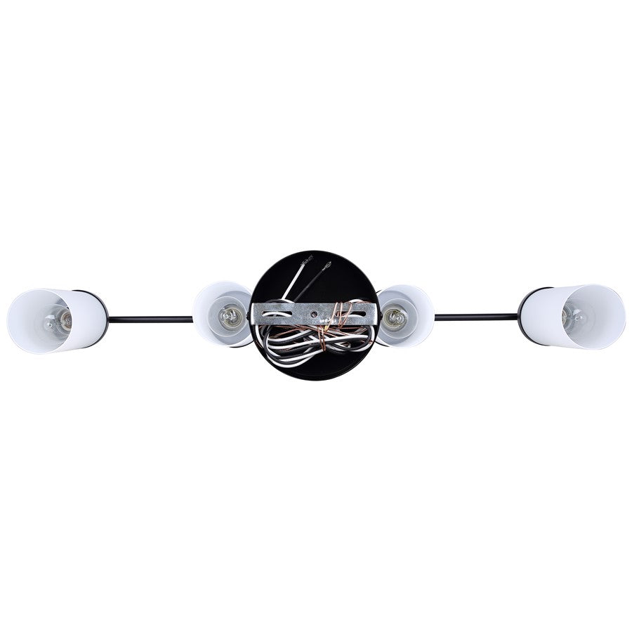 Canarm Malloy 4-Light 23.25in Chandelier | Matte Black Metal with Opal Glass Shades | Dining Room & Kitchen | Adjustable Height | Model ICH2029B04BK