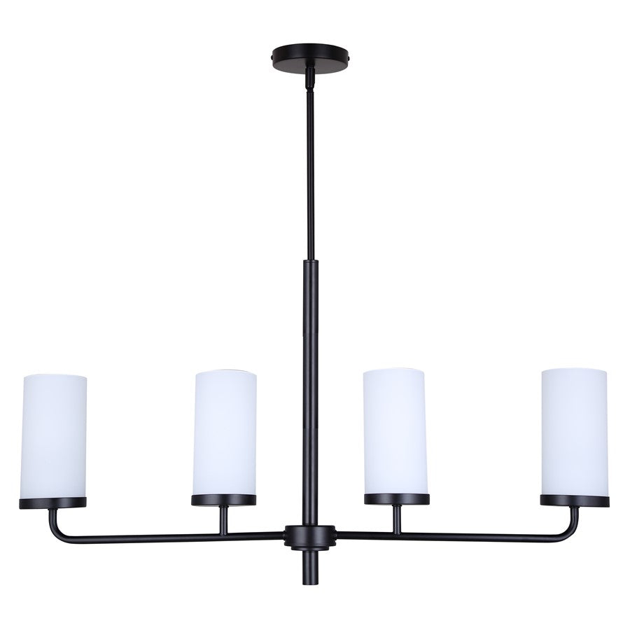 Canarm Malloy 4-Light 23.25in Chandelier | Matte Black Metal with Opal Glass Shades | Dining Room & Kitchen | Adjustable Height | Model ICH2029B04BK
