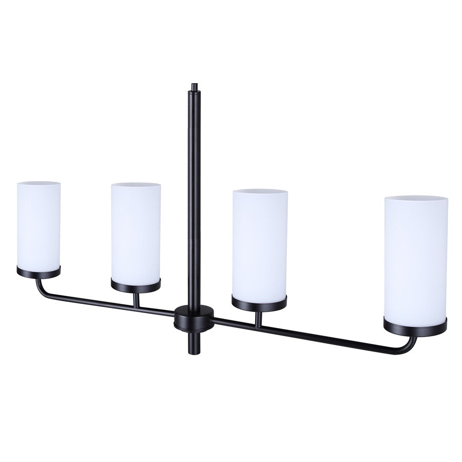 Canarm Malloy 4-Light 23.25in Chandelier | Matte Black Metal with Opal Glass Shades | Dining Room & Kitchen | Adjustable Height | Model ICH2029B04BK
