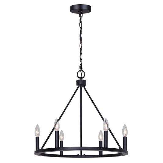 Canarm Mara 26in 6-Light Chandelier | Modern Matte Black Metal | Dining Room & Foyer | 26 x 26 x 21.75 in | Model ICH2033B06BK26