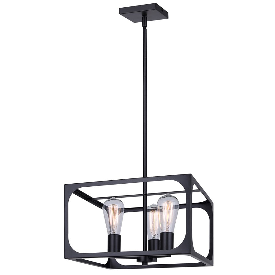 Canarm Zelie 13.75in 3-Light Chandelier | Industrial Matte Black Open-Cage Steel | Dining Room & Kitchen Island | Model ICH2180B03BK14