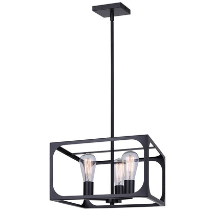 Canarm Zelie 13.75in 3-Light Chandelier | Industrial Matte Black Open-Cage Steel | Dining Room & Kitchen Island | Model ICH2180B03BK14