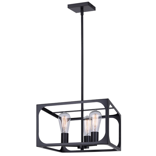 Canarm Zelie 13.75in 3-Light Chandelier | Industrial Matte Black Open-Cage Steel | Dining Room & Kitchen Island | Model ICH2180B03BK14