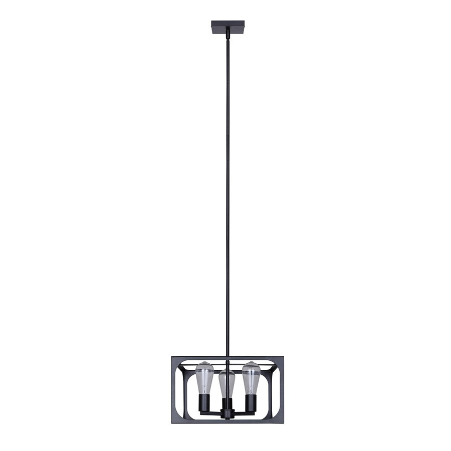 Canarm Zelie 13.75in 3-Light Chandelier | Industrial Matte Black Open-Cage Steel | Dining Room & Kitchen Island | Model ICH2180B03BK14