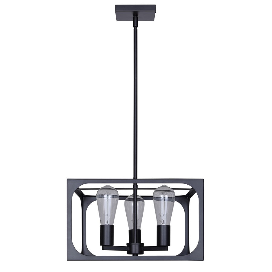 Canarm Zelie 13.75in 3-Light Chandelier | Industrial Matte Black Open-Cage Steel | Dining Room & Kitchen Island | Model ICH2180B03BK14