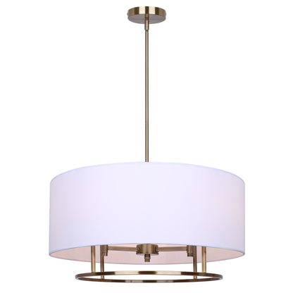 Canarm Bonnie 24in 3-Light Chandelier | Gold Steel and White Fabric Drum Shade | Dining Room & Bedroom | 24 x 24 x 14.75 in | Model ICH2191B03GD24