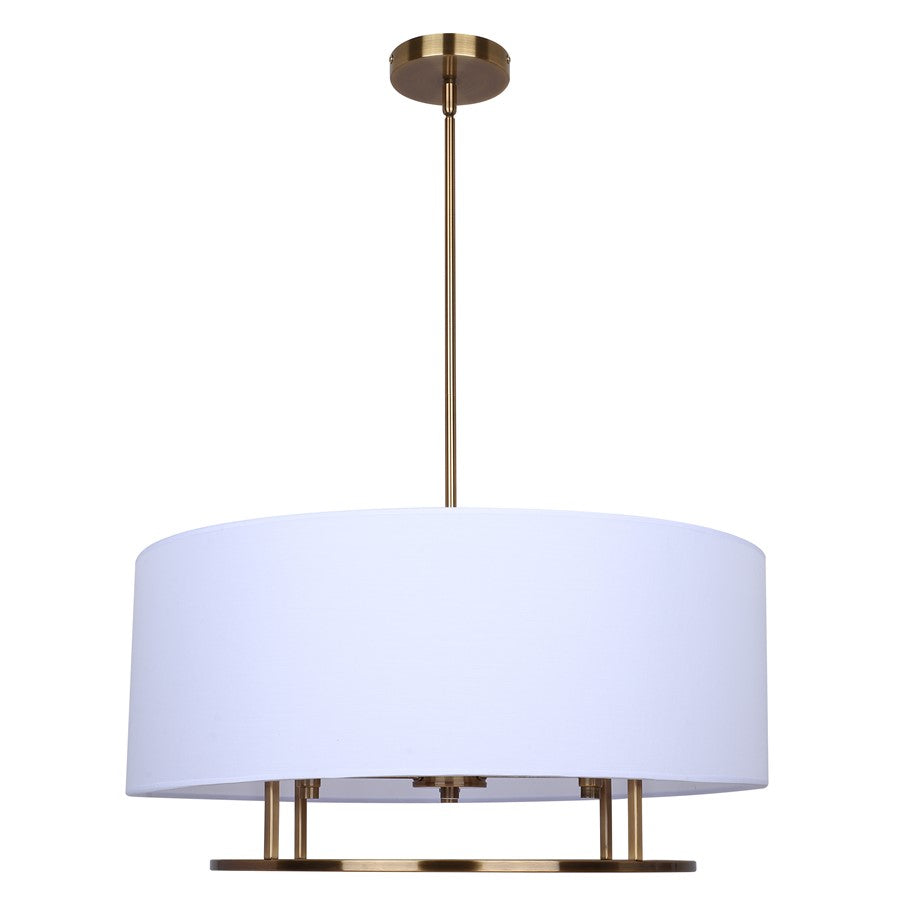 Canarm Bonnie 24in 3-Light Chandelier | Gold Steel and White Fabric Drum Shade | Dining Room & Bedroom | 24 x 24 x 14.75 in | Model ICH2191B03GD24